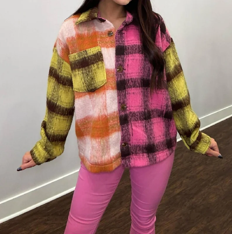 Trust In Me Block Plaid Jacket In Pink Multi