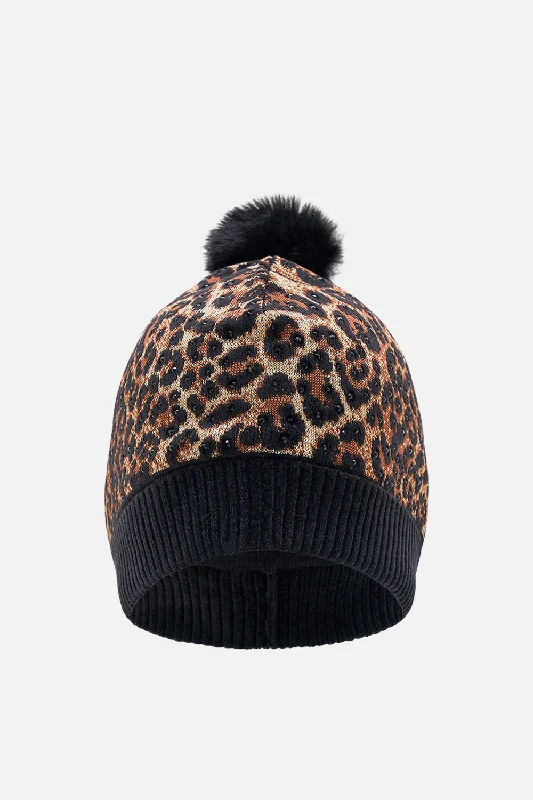 EMBELLISHED BEANIE LEOPARD PRINT