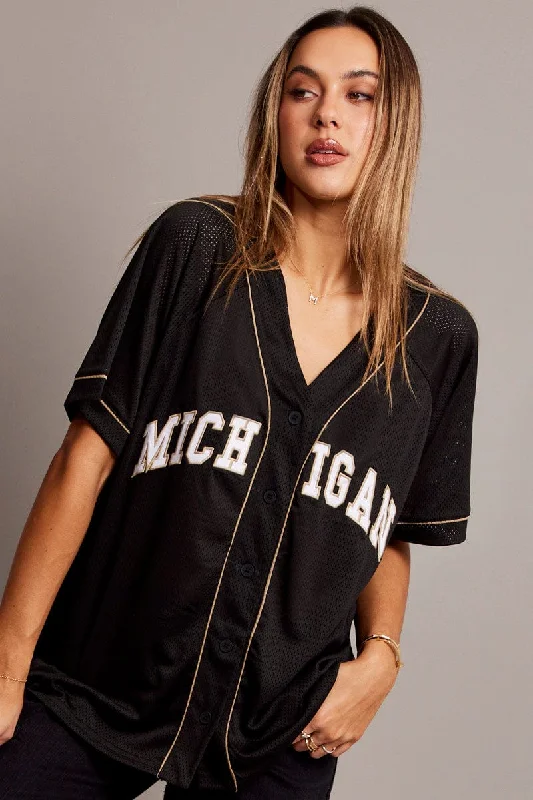 Black Graphic Top Oversized Short Sleeve