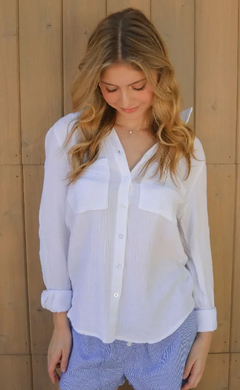 z supply: kaili button up gauze top - white