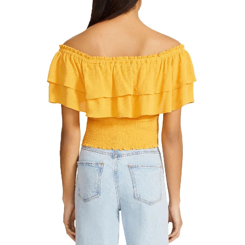 BB Dakota by Steve Madden Womens Off-The-Shoulder Smocked Cropped