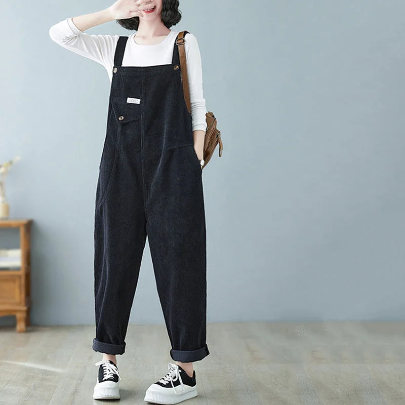 Solid Color Corduroy Harem Overalls