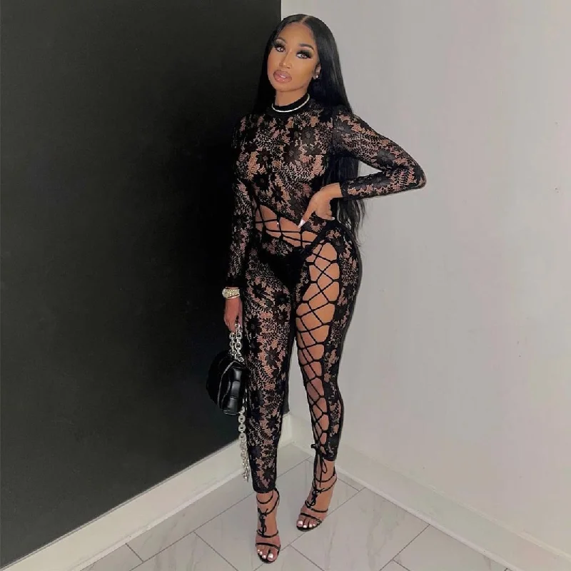 Flora Lace Bandage Baddie Jumpsuit