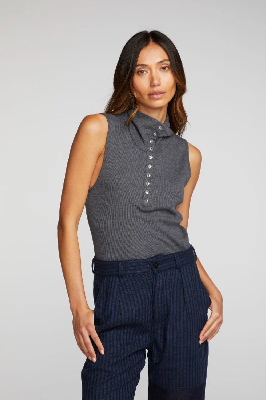 Triblend Rib Knit Button Down Tank